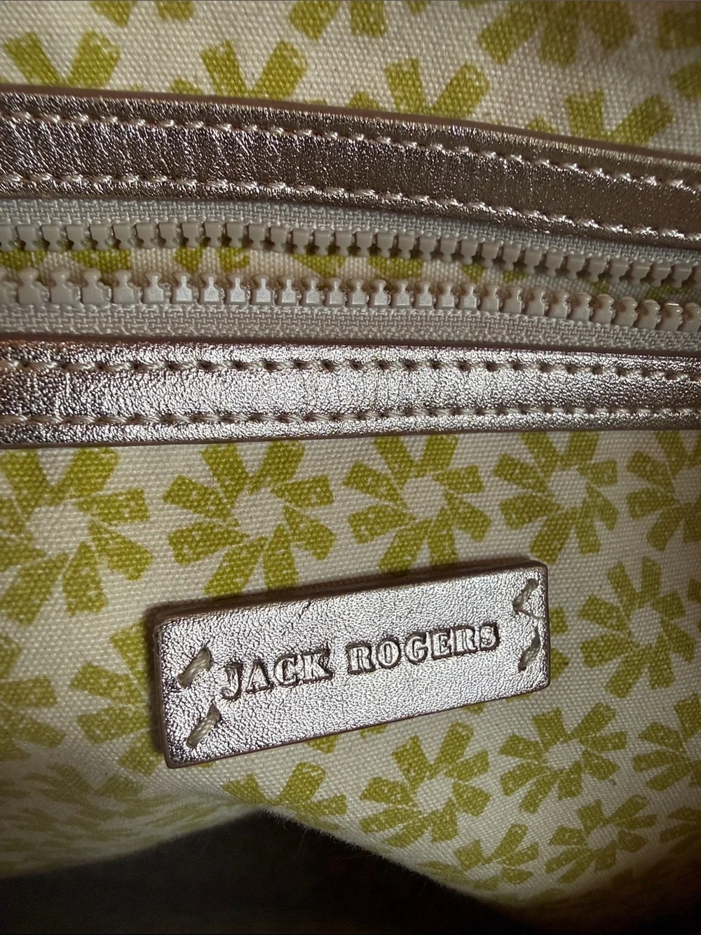 Jack Rogers Tan Canvas Tote with Metallic Medallion Accents